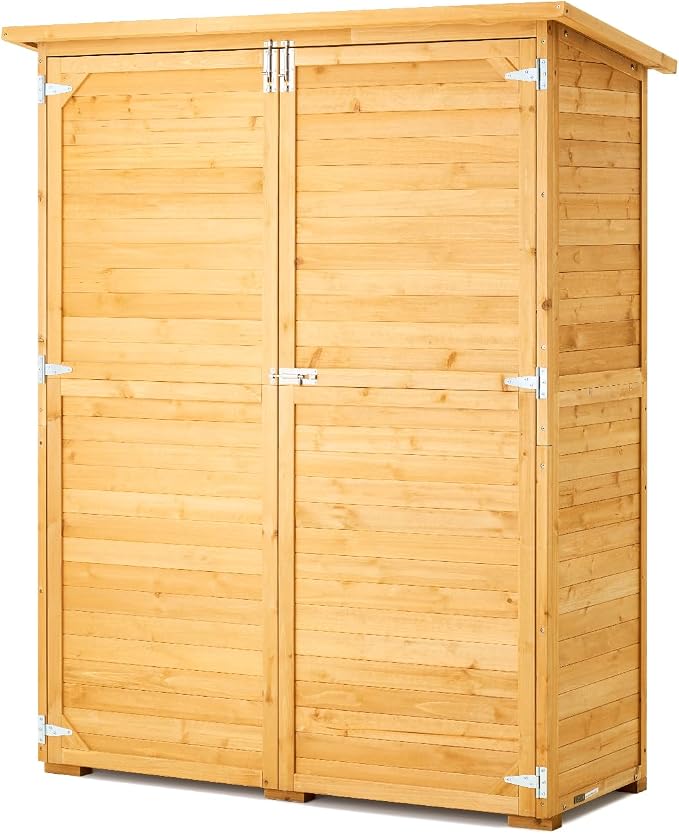VEVOR Outdoor Storage Shed, Large Wooden Outside Storage Cabinet with Waterproof Roof and Metal Frame, Double Lockable Doors Garden Tool Shed Storage House Cabinet with Shelves, 55.1"x23.6"x67.5" by VEVOR