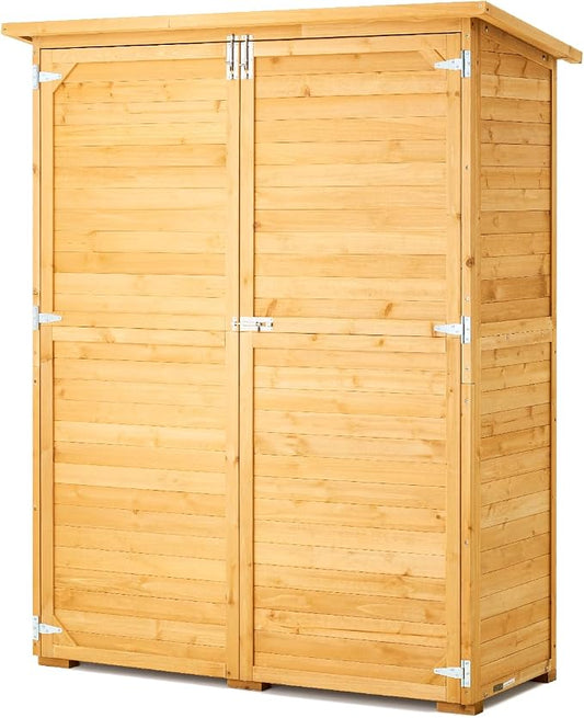 VEVOR Outdoor Storage Shed, Large Wooden Outside Storage Cabinet with Waterproof Roof and Metal Frame, Double Lockable Doors Garden Tool Shed Storage House Cabinet with Shelves, 55.1"x23.6"x67.5" by VEVOR