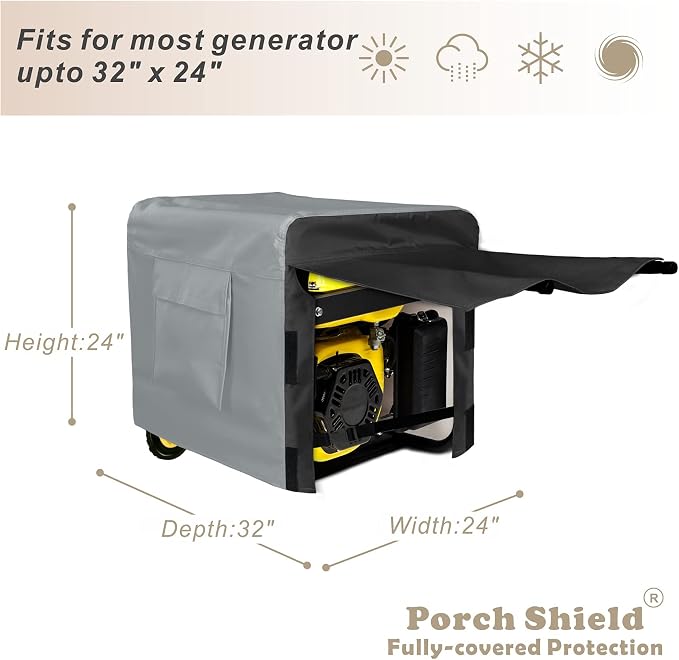 Porch Shield Waterproof Generator Cover - Heavy Duty Cover for Portable Generator 5000 to 10000 Watt (32L x 24 W x 24H inches, Black & Gray) - Image 2