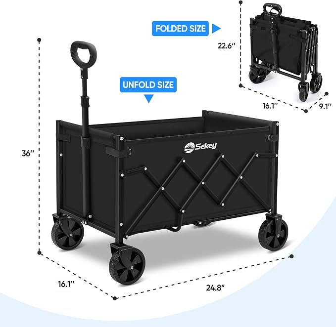 Sekey Wagon Cart with Wheels with 220LBS Capacity,Heavy Duty Wagon Carts Foldable,Lightweight Utility Portable Cart for Grocery, Shopping, Garden, Camping. Black - Image 7