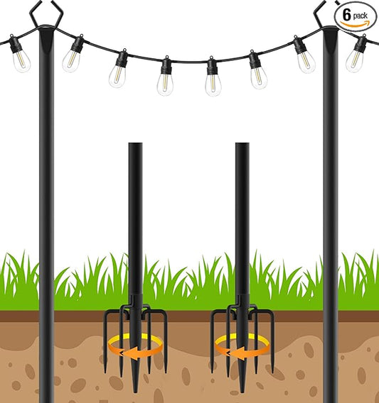 2 Pack String Light Poles, Outdoor String Light Pole 10ft Forked Metal Light Pole with Adjustable Outdoor Light Stand, Deck, Backyard, Garden, Wedding, Rustproof and Sturdy with Hooks