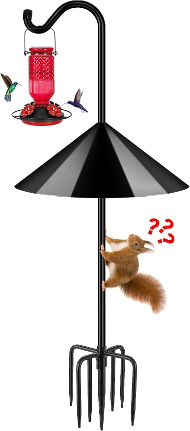 FEED GARDEN 92’’ Bird Feeder Pole Squirrel Proof 1 Pack, Adjustable Tall Shepherds Hooks for Outdoor with 7 Prongs Base, Heavy Duty Shepherd Hook with Baffles, Pole for Bird Feeder, Plant Baskets by FEEDGARDEN