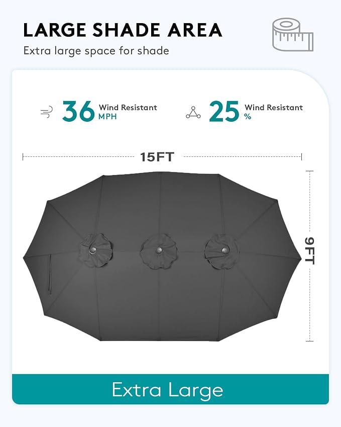 SERWALL 10-Piece Patio Dining Sets with 15FT Patio Umbrella, 60" - 83" Expandable Outdoor Dining Table and 8 HDPE Chairs, Aluminum Frame Table with HDPE Tabletop, Black (Umbreall Base not Included) - Image 4