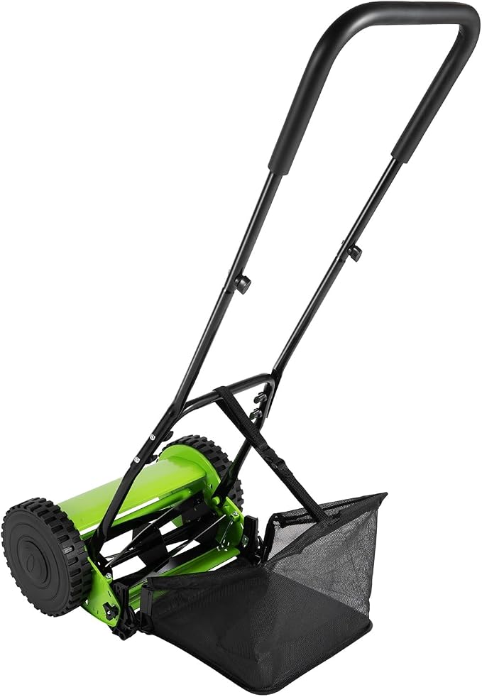 12 Inch 5-Blade Push Reel Lawn Mower with Grass Catcher Manual Push Mower with Adjustable Cutting Height 1.3 Inch Max, 2 Wheels Reel Mower for Small Area Yards (12 Inch) - Image 3