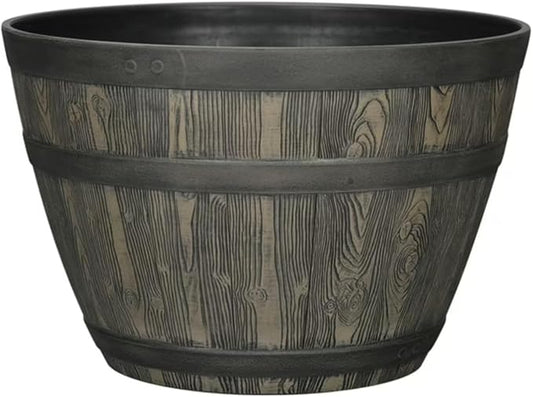 Rustic Whiskey Barrel Planter 19.9 Inch - Durable Plastic - Indoor/Outdoor Decor - Easy Knock-Out Drainage Holes - Lightweight & Frost Proof