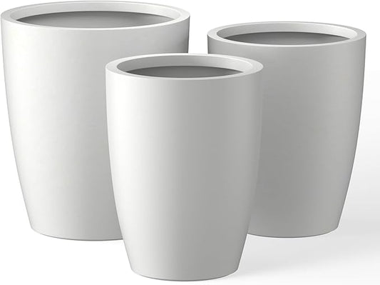 Kante 18.1",20.5",22.4" H Tall Round Concrete Planters Set of 3, Outdoor Indoor Modern Decorative Plant Pots with Drainage Hole & Rubber Plug for Home & Garden Pure White