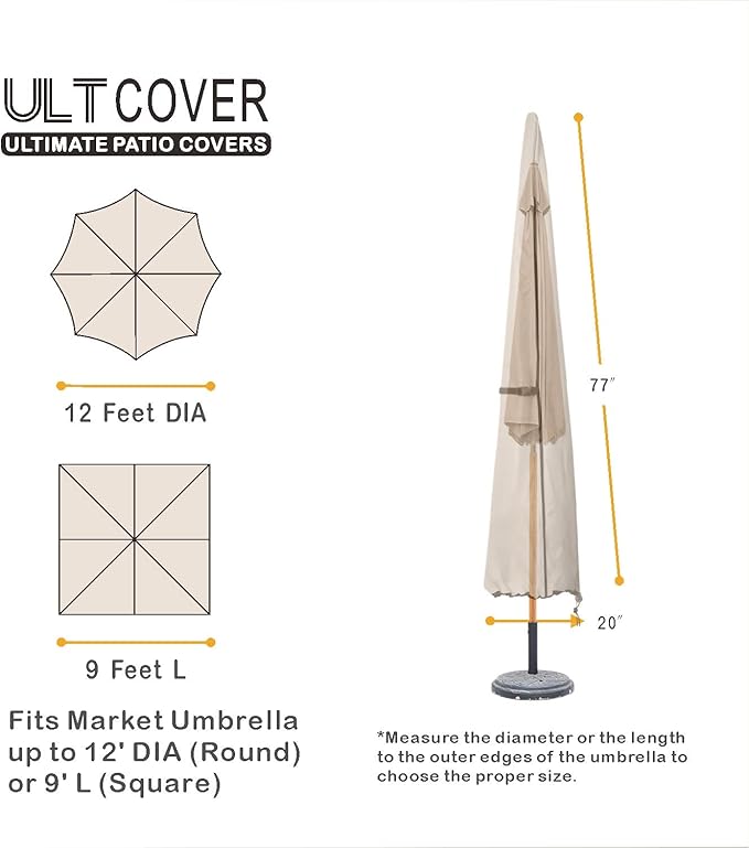 ULTCOVER Patio Parasol 600D Waterproof Outdoor Market Umbrella Cover - Fits Market Umbrella Up to 12 Feet - Image 2