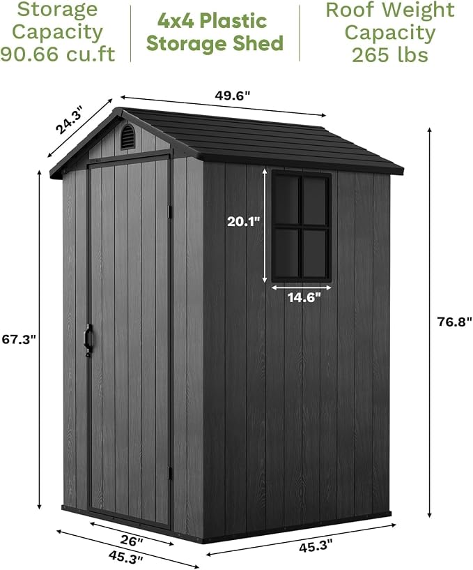 Patiowell 4' x 4' Outdoor Storage Shed with Floor, Plastic Shed Outside Resin Tool Shed with Window and Lockable Door for Backyard Garden Patio Lawn, Dark Grey (Fit-it Shed) - Image 2