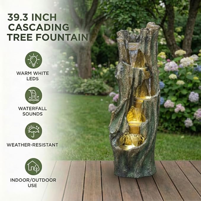 Waterfall Fountain for Outdoor Gardens and Patio Backyards – Includes Energy-Efficient LED Lights and Easy Setup for Instant Relaxation