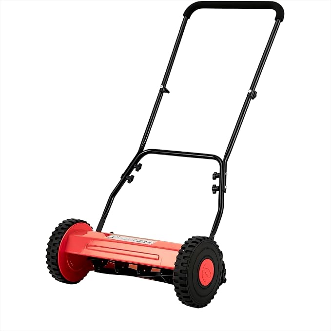 16-Inch Hand Push Reel Lawn Mower, 5-Blade Manual Push Lawnmower, 0.4-4" Adjustable Cutting Height, Lightweight for Small/Medium Yards, Easy Assembly, Compact & Quiet, Red by Unknown