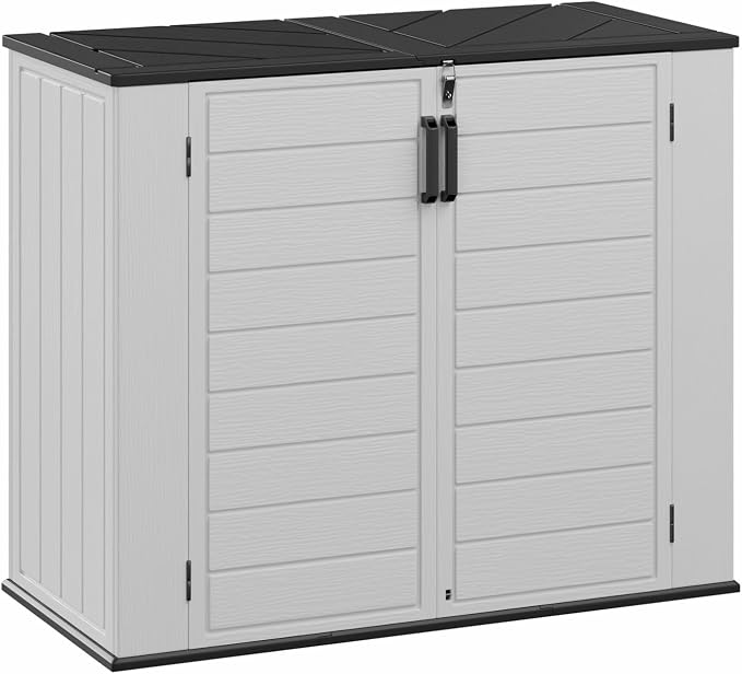 Aoxun 41 Cu Ft Outdoor Storage, Waterproof Vertical Resin Shed Outdoor Storage Cabinet for Garbage Bin, Generators & Yard Gear (White) - Image 7