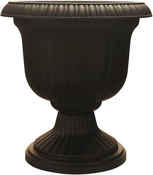 Southern Patio Lightweight 19 Inch Round Outdoor Utopian Urn Accent Pot for Large Sized Flower Plants with UV Coated Finish, Black