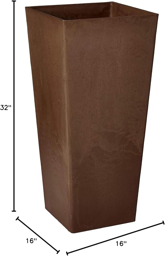 Arcadia Garden Products PSW UFH41C Contemporary Tall Square Planter, 16 by 16 by 32", Chocolate