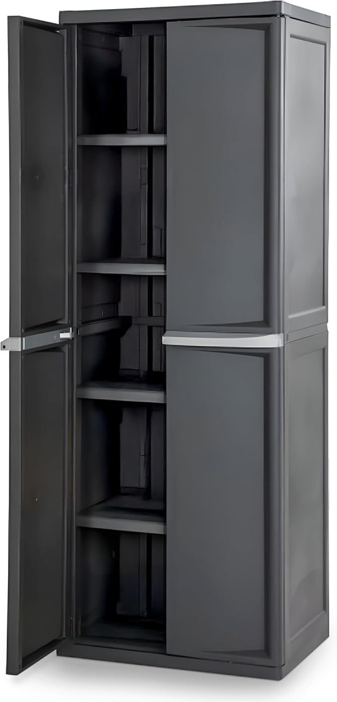 Sterilite 4 Shelf Cabinet, Heavy Duty and Easy to Assemble Plastic Storage Unit, Organize Bins in the Garage, Basement, Attic, Mudroom, Gray, 1-pack by Sterilite