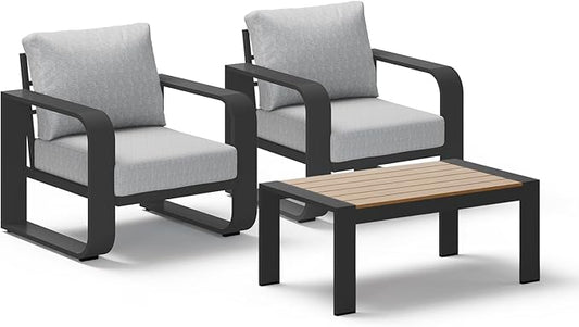 Aluminum Outdoor Sofa Bistro Set, Oversized Patio Conversation Sets Widened Armrest & Ultra-Thick Cushions, Deep Seating Patio Furniture Set for Backyard, Porch, Gray