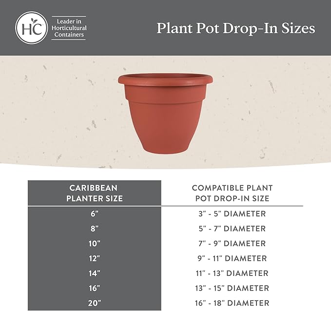 The HC Companies 6 Inch Caribbean Planter Pots with Drainage & Plug, Rolled Rim Plastic Planters for Indoor & Outdoor Plants, 4-Pack Decorative Flower Pots for Garden, Office & Home Decor, Clay