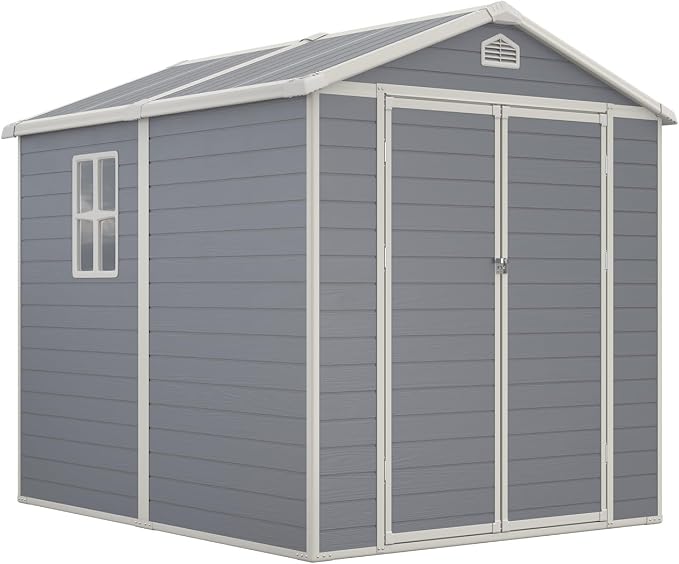 Aoxun 6x8 FT Outdoor Storage Shed, Plastic Garden Resin Shed with Floor and Window for Patio, Lawn, Outdoor Storage with Lockable Door for Bike, Tools, Garbage Can, Grey - Image 9