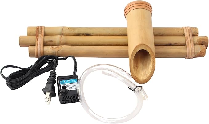 Bamboo Accents 12" Three-Arm Zen Bamboo Fountain Kit – Split-Resistant Bamboo Spout with Quiet Pump for Indoor & Outdoor Containers (Bowl Not Included)