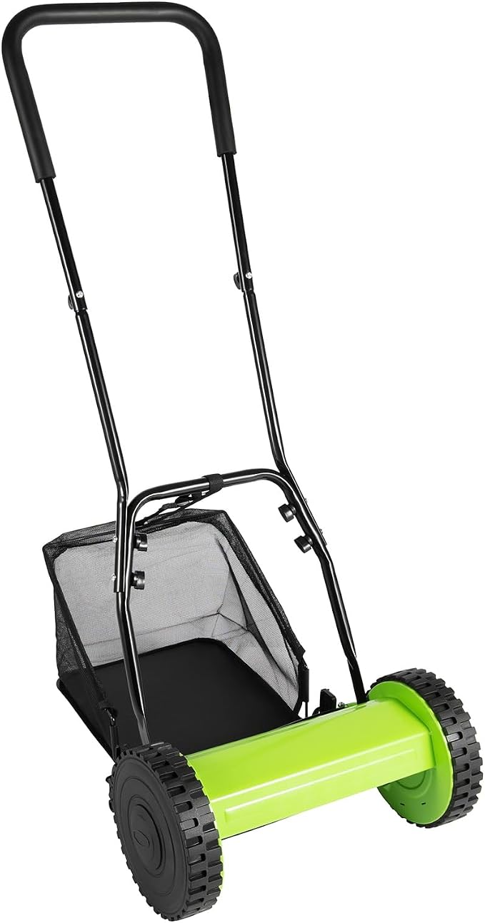 12 Inch Push Reel Lawn Mower, 5 Steel Blades Manual Leaf Collecter with 6 Gallons Collection Bag, Motorless Lawn Mower for Picking Up Leaves, Grass, Driveways by Unknown