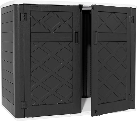 ZZM Large Outdoor Storage Shed, 48 Cu Ft Resin Versatile Storage Cabinet for Patio Accessories, Trash Cans & Garden Tools, Durable Horizontal Storage Box with Lockable Lid (Black) by ZZM