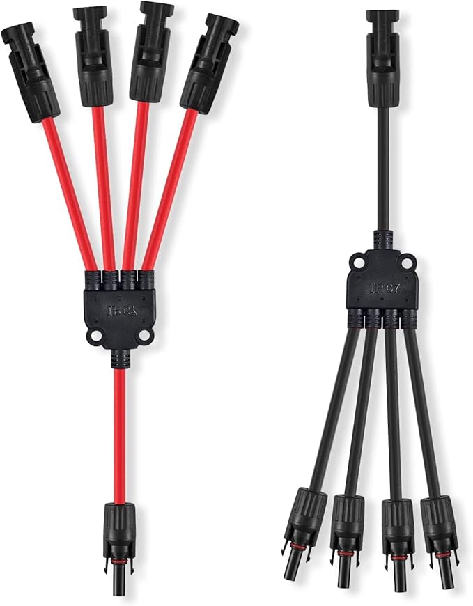 4 to 1 Solar Connectors Y Branch Parallel Adapter for Multiple Solar Panels (Red & Black) by SOYAN