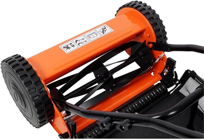 14-Inch 5-Blade Push Reel Lawn Mower with Grass Catcher Orange - Image 5