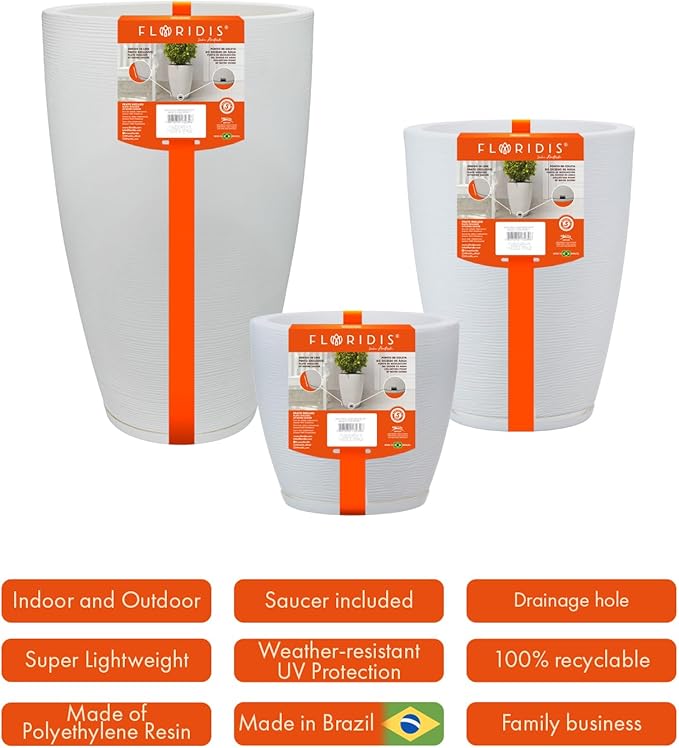 Floridis Planter, Set of 3, Outdoor/Indoor, Plastic Resin (White)