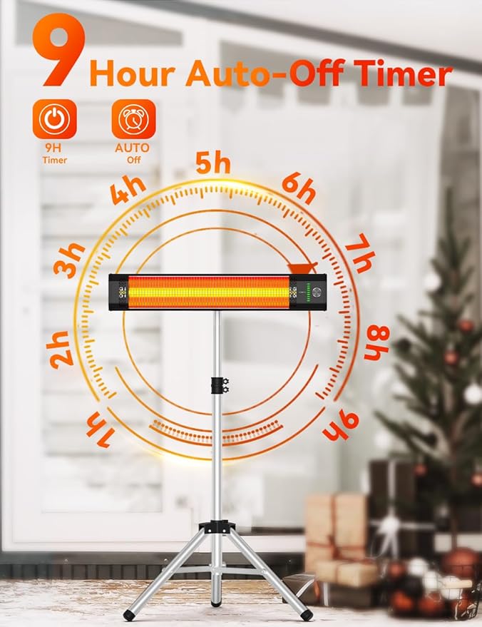 BALKO Outdoor Heater for Patio Electric, 9 Heating Levels, IP65 Waterproof Patio Heaters for Outdoor Use, 1500W Heating Covers 400Sq.ft, 9H Timer, Tip-Over & Overheat Protection, 20FT Remote Control