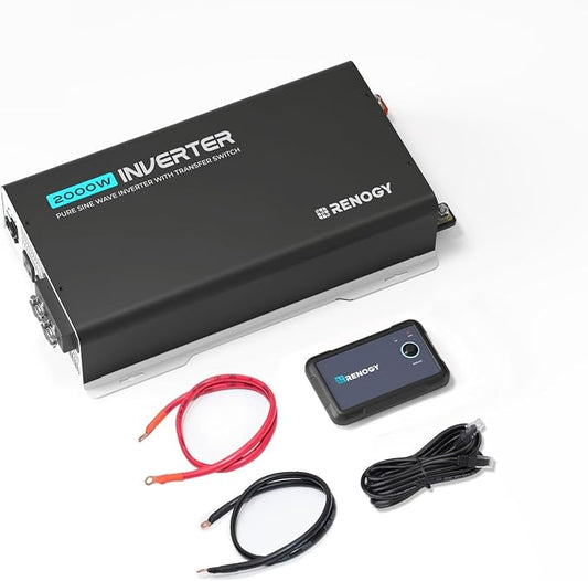 Renogy Inverter PUH, 2000W Pure Sine Wave Power Inverter with UPS Transfer Switch & Bluetooth, 12V DC to 120V AC Converter for RV, Truck, Home,Camping - 4000W Surge Power, Remote Monitoring by RenogySolar