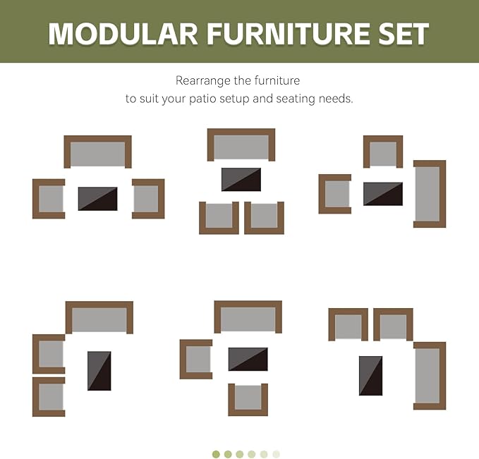 Patio Furniture Set 4 Pieces, Outdoor Rattan Furniture with Tempered Glass Coffee Table, Modern Rattan Patio Chairs Conversation Sets with Sofa for Garden, Terrace, Porch, Lawns Brown/Grey
