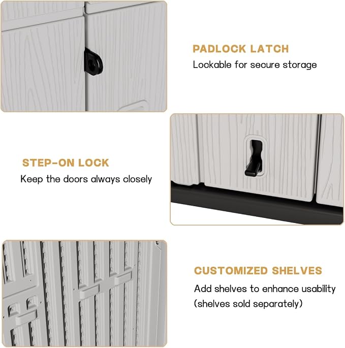 KINYING Outdoor Vertical Storage Shed,57 Cu.ft Outdoor Storage Cabinet Waterproof,Resin Sheds & Outdoor Storage for Garden,Patio,Backyard,Lockable (Grey Color) - Image 8