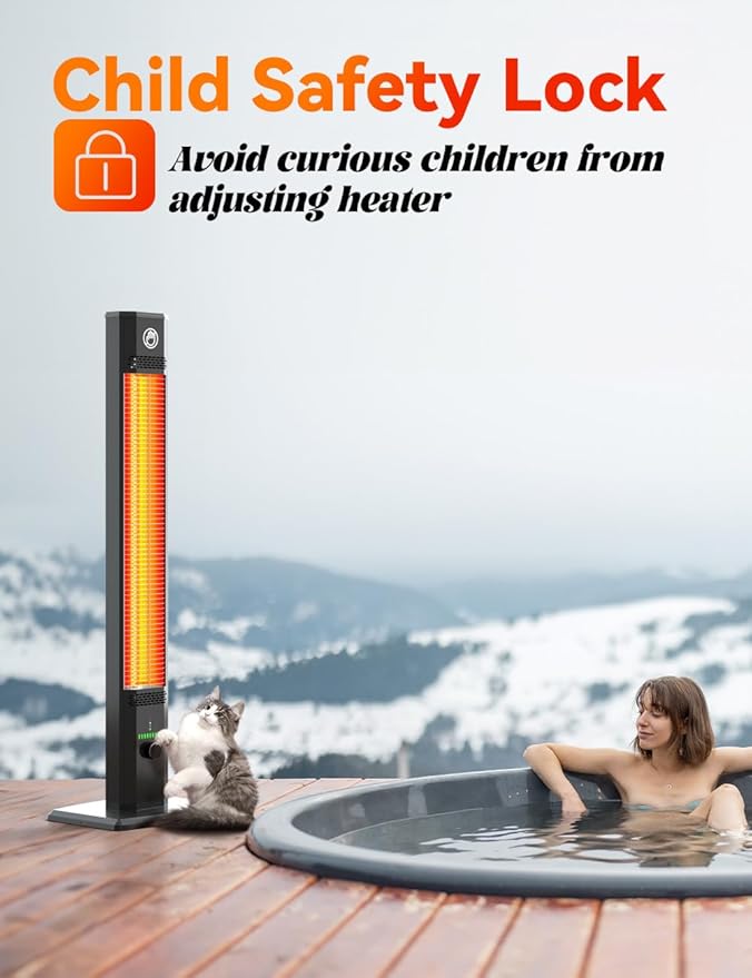 BALKO 42INCH Outdoor Heater, 9 Heat Levels & 540Min Timer, Child Safety Lock, IP65 Waterproof Garage Heater, 1500W Infrared Heating,Tip-Over & Overheat Protection, Patio Heaters for Outdoor Use Indoor