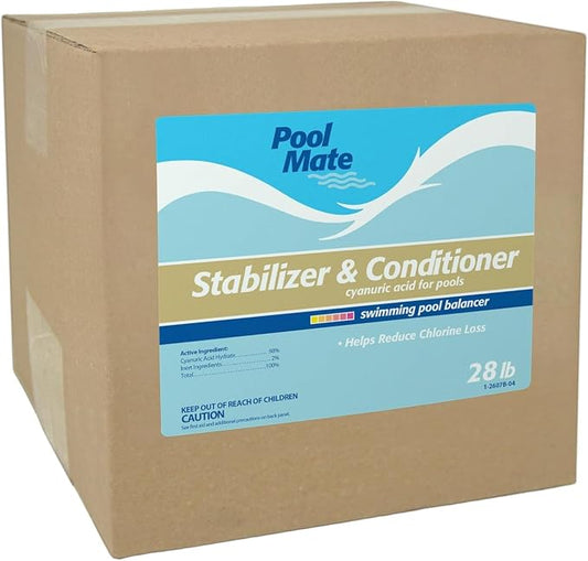 Pool Mate 28-Pounds Premium Pool Stabilizer and Conditioner, Concentrated Cyanuric Acid for Pools, Helps Chlorine Last Longer by PoolMate