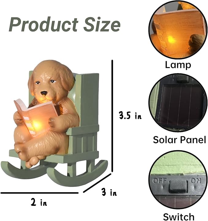 Solar Garden Statues Dog Statues Fairy Garden Accessories Outdoor Resin Dog Figurine Miniature Golden Retriever Statue with Lights for Outside Porch Patio Decor 3 * 2 * 3.5 In Gardening Gifts