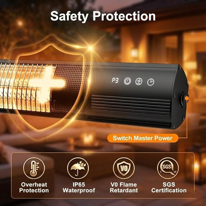 Electric Patio Heater, 1500W Wall Mounted Outdoor Heater with Remote Control & 24H Timer, IP65 Waterproof Carbon Infrared Heater for Backyard, Gazebo, Garage and Restaurant