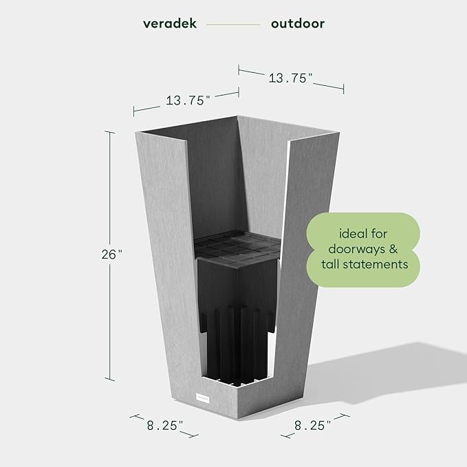 Veradek V-Resin Indoor/Outdoor Taper Planter (Gray, 26 inch - 2 Pack with 2 Saucer Trays)