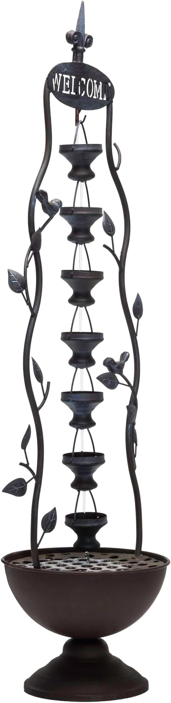 Alpine Corporation MAZ256 Indoor/Outdoor Floor Vintage Hanging 7-Cup Tiered Water Fountain, Rustic Waterfall, 41", Bronze