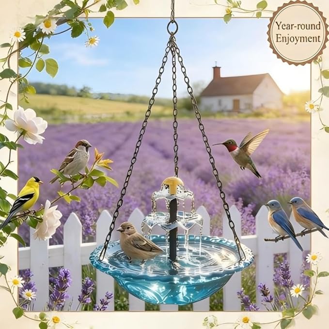 Hanging Solar Bird Bath Fountain 3 Layers,Solar Cascade Hanging Bird Bath Fountain,Hummingbird Water Fountain Solar with Solar Water Pump,Suitable for Gardens,Backyards,Patios,and Lawns. (Blue)
