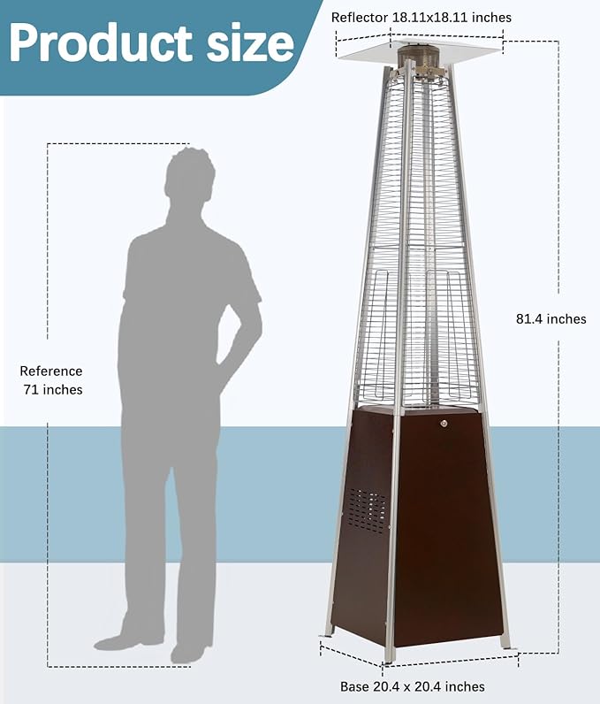 48,000 BTU Pyramid Patio Heater, Outdoor Propane Patio Heater with Detachable Wheels and Protective Cover, Triple Safety Protection Propane Heaters for Terrace, Garden, Hammered Bronze