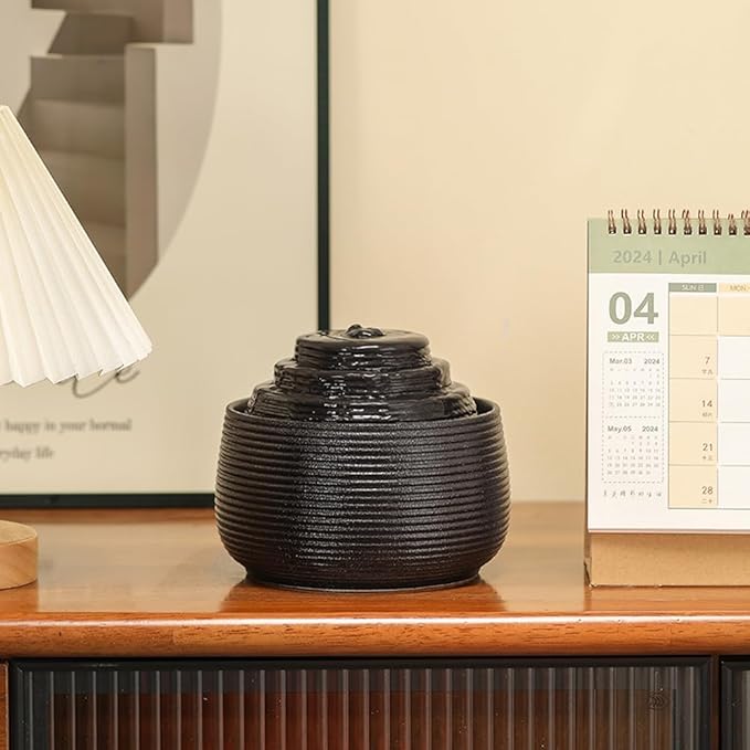 Ceramic Tabletop Fountain Water Feature for Indoor and Home Decoration Table Desk Office Patio (Black A155)