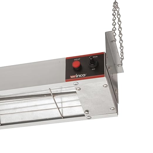 Winco ESH-24, 24″ Electric Strip Heater, 500W, 4.2A, Commercial Grade Infrared Food Warmer, Pass-Through Stations Heating Silver