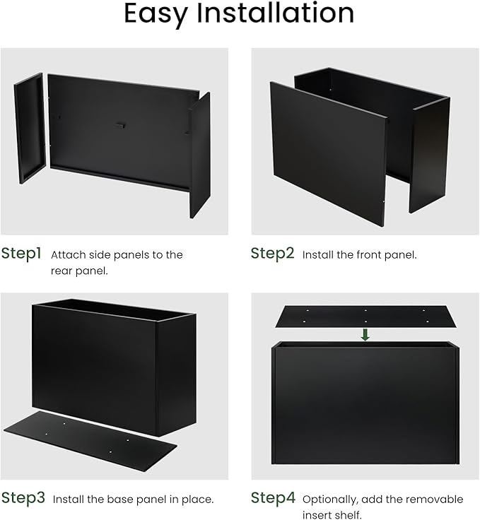 Heavy-Duty Black Rectangular Steel Planter Box 38”x12”x24”, Rust-Resistant with Drainage Holes, Removable Shelf & Reinforced Edges for Tall Plants, Patio, Porch & Yard