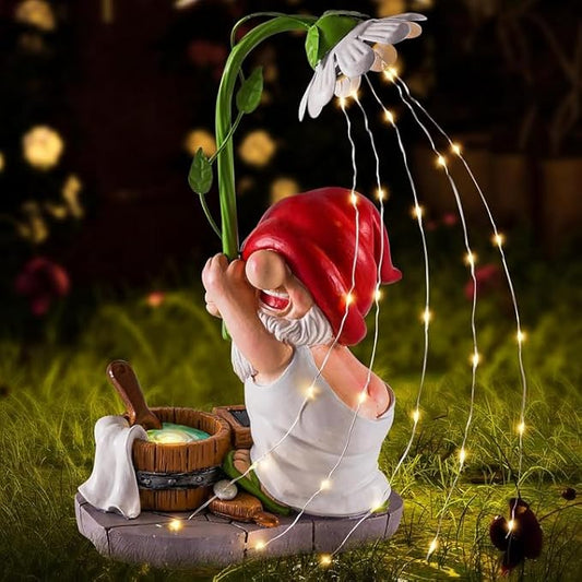 WINTS Garden Gnomes Outdoor Statue with Solar Lights,Bathing Funny Gnome Solar Garden Decorations for Lawn,Balcony,Yard,Patio Gnome Gifts for Mom