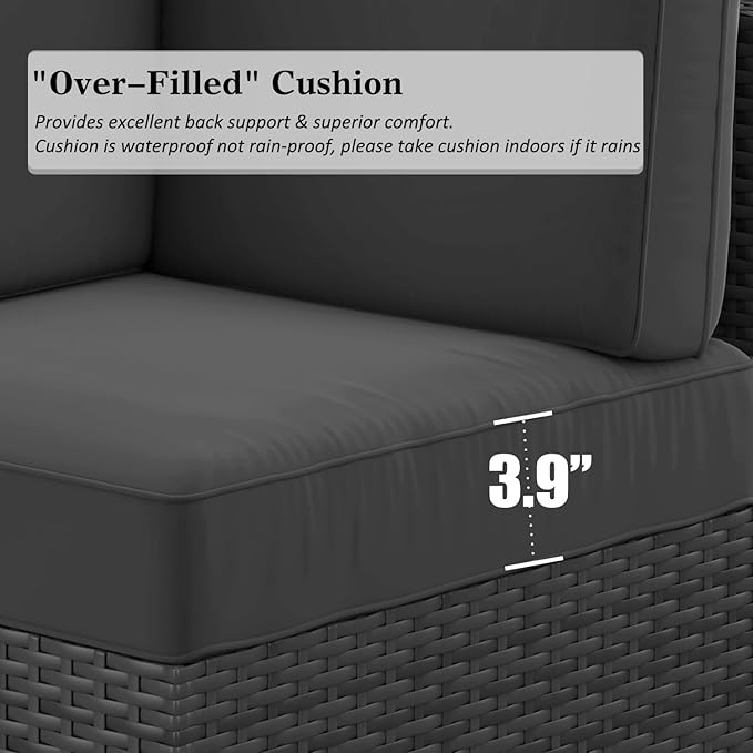 LayinSun 13 Pieces Outdoor Patio Furniture Set with 44" Fire Pit Table Rattan Sectional Sofa Conversation Sets