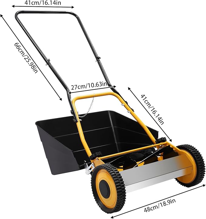 Manual Lawn Mower, 14 Inch 5-Blade Push Reel Lawn Mower,0.47-1.65 in Adjustable Cutting Height,Walk-Behind Cordless Grass Cutter with Removable Grass Collect Bag, Push Reel Lawn Mower for Yard, Garden - Image 8