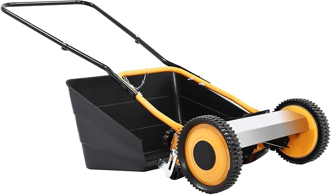 14 Inch Push Reel Lawn Mower Manual, 4-Blade Hand Push Cylinder Mower with Grass Catcher, 0.47-1.65 Inch 5-Height Adjustable, Eco-Friendly Push Mower for Small Yard Garden Villa, Orange by Unknown