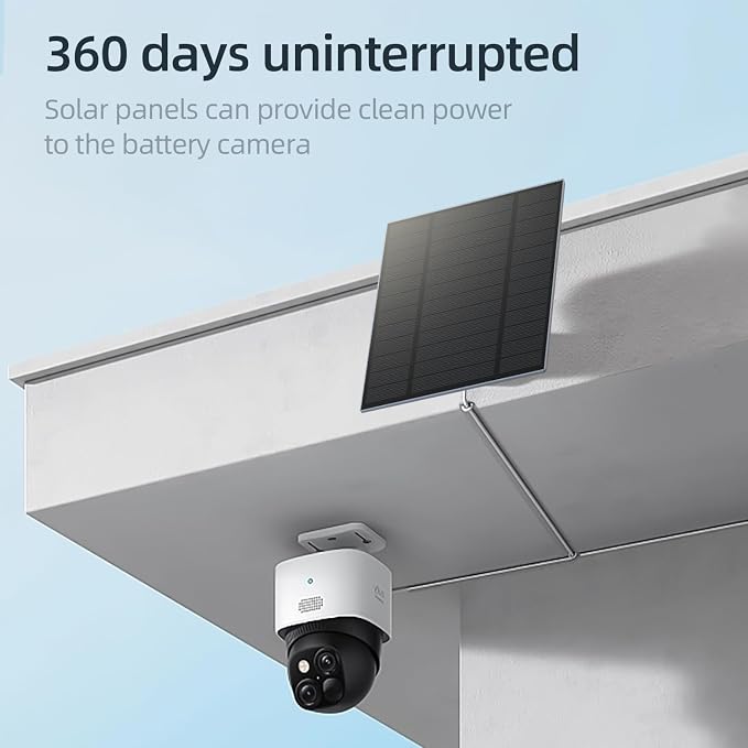 5W Solar Panel for Security Camera, Solar Panel with Micro USB & USB-C Port for DC 5V Outdoor Rechargeable Battery Camera, IP65 Waterproof, 360?? Adjustable Security Mount, 9.8ft Cable(White 1PC) - Image 2