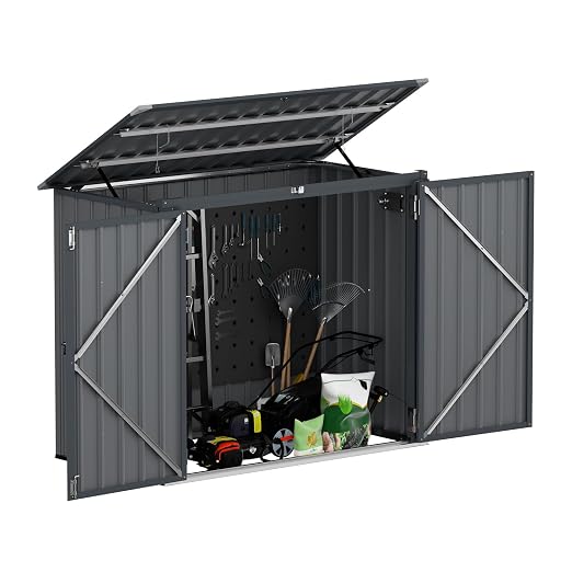 3'x5' Outdoor Trash Can Storage, Metal Storage Bike Shed, Waterproof Garbage Can Organizer with Chain Lid, Outdoor Storage Clearance for Patio, Garden, Backyard, Dark Grey - Image 8