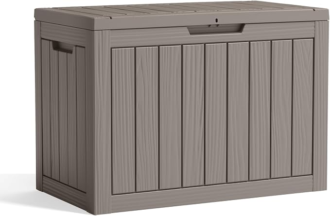 PatioZen 45 Gallon Resin Deck Box, Lockable Patio Outdoor Storage Box for Furniture, Garden Tools and Tools Storage, Waterproof Outside Storage Boxes - Grey - Image 7