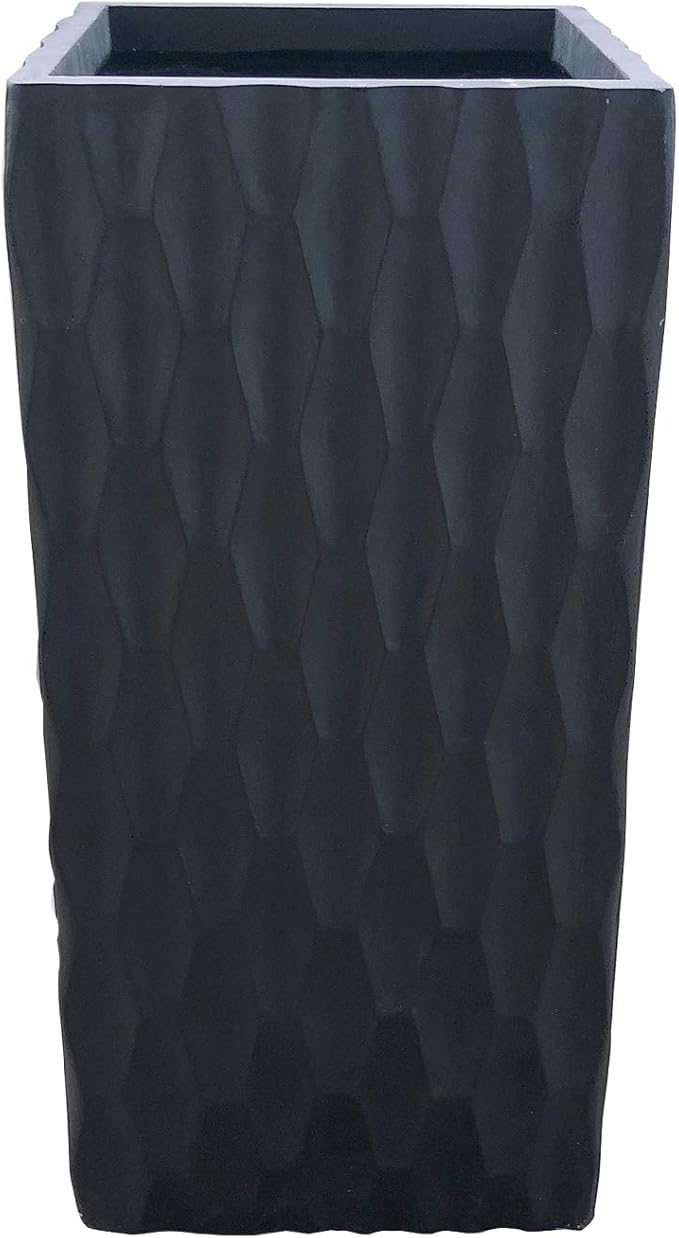 Kante 8.3" x 8.3" x 19.7" Square Concrete Retro Tall Lightweight Rectangle Outdoor Planter Pots with Drainage for Patio Deck Livingroom Burnished Black